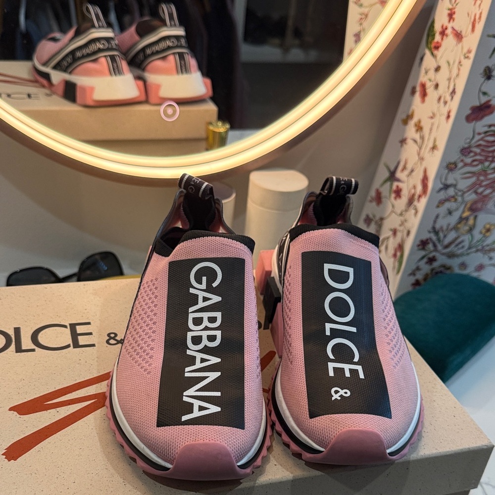 Dolce & Gabbana Pink Logo Slip-On Sneakers